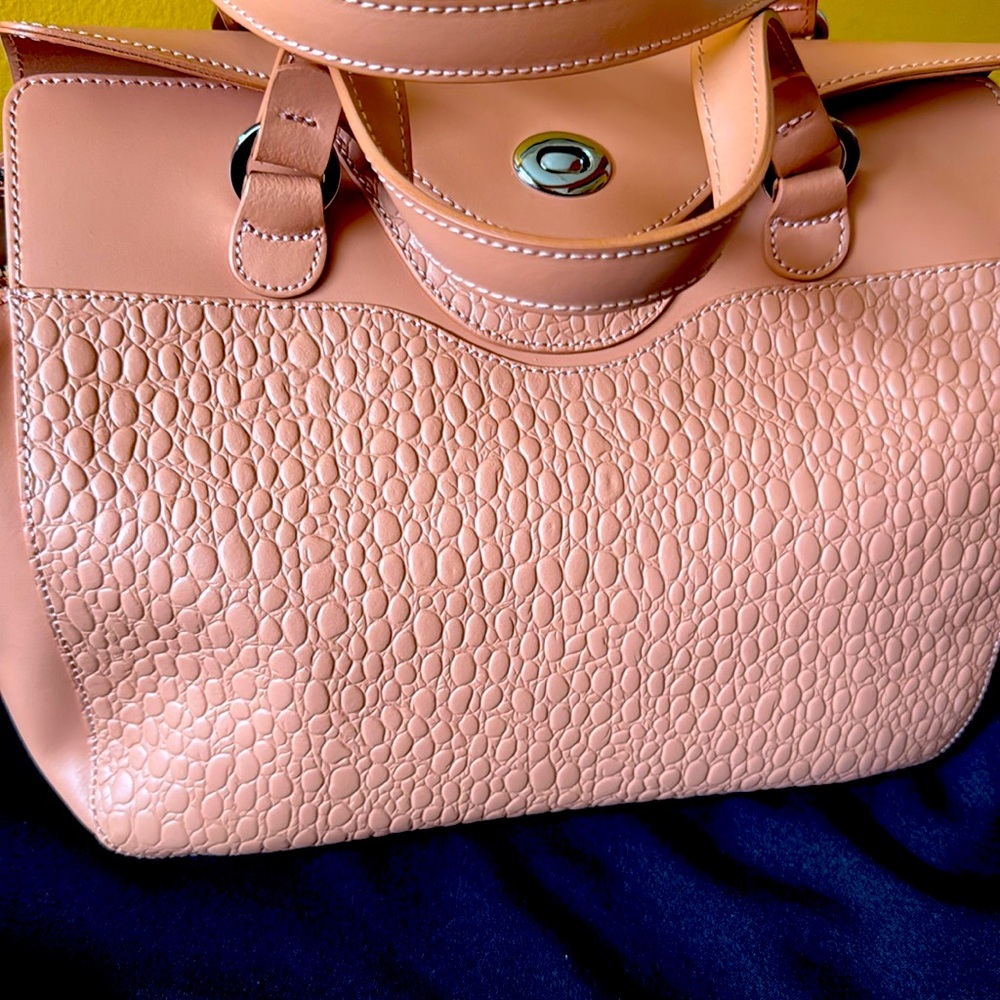 NICOLI Pink Leather Satchel with Top-Handle Design